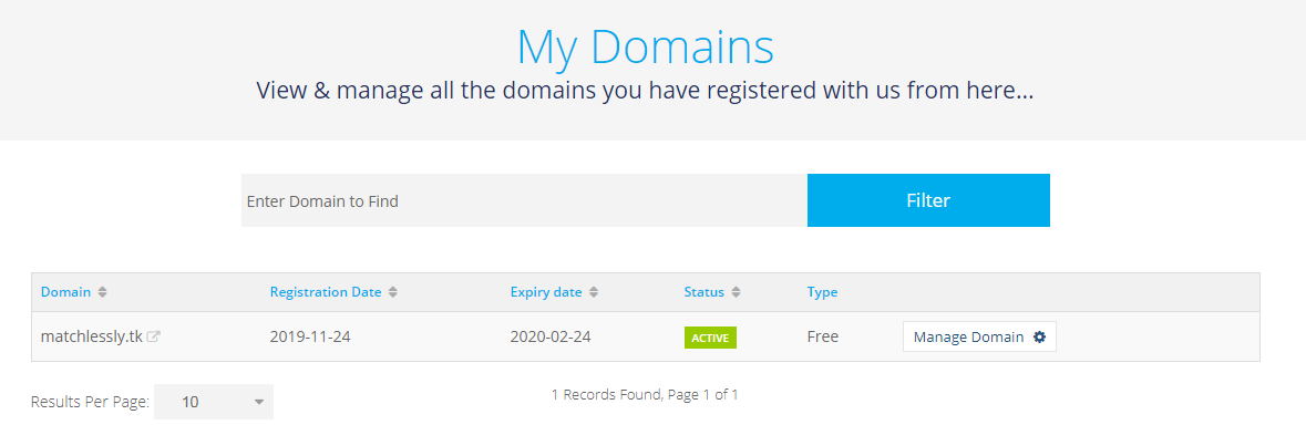 My Domains Page - Freenom